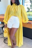 Casual Long Sleeve Half A Turtleneck Irregular Hem Vacation Blouse