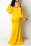 Formal Backless Slit Bubble Sleeve Off Shoulder Cinch Waist Front Slit Mermaid Hem Party Evening Bodycon Maxi Dress