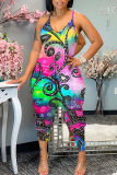 Casual Graphics Print Backless Sleeveless Spaghetti Strap Vacation Cami Harem Jumpsuits