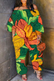 Casual Graphics Print Off Shoulder Long Sleeve Vacation Straight Harem Jumpsuits