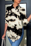 Casual Graphics Print Shirt Collar Long Sleeve Vacation Side Slit Blouse