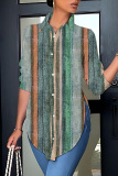 Casual Graphics Print Shirt Collar Long Sleeve Vacation Side Slit Blouse