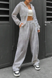 Sportwear Zipper Long Sleeve Pocket Hooded Jacket And Draw String Jogger Pants Two Pieces Tracksuit Set Sweat Suit