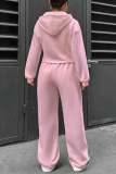 Sportwear Zipper Long Sleeve Pocket Hooded Jacket And Draw String Jogger Pants Two Pieces Tracksuit Set Sweat Suit