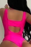 Backless Sleeveless Hollow Out Lace Up Belted One Piece Swimsuit Vacation Beach Swimwears