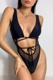 Backless Sleeveless Hollow Out See-Through Belted One Piece Swimsuit Vacation Beach Swimwears