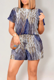 Casual Geometric Print Draw String Pocket O Neck Short Sleeves With Belt Loose T-shirt Rompers
