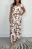 Casual Graphcis Print Ruffle Sleeve V Neck  Loose Vacation Wide Leg Jumpsuits