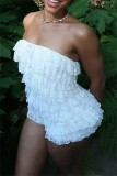 Sleeveless Backless Strapless Lace Tiered Hem Formal Party Evening Skinny Tube Tops Rompers One Piece Bodysuit
