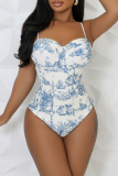 Sleeveless Backless Floral Print Belted One Piece Swimsuit Cover Up Slit Maxi Skirt Beach Vacation Swimwears