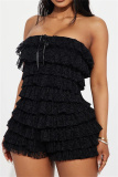 Sleeveless Backless Strapless Lace Tiered Hem Formal Party Evening Skinny Tube Tops Rompers One Piece Bodysuit