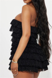 Sleeveless Backless Strapless Lace Tiered Hem Formal Party Evening Skinny Tube Tops Rompers One Piece Bodysuit