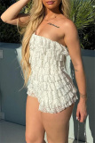 Sleeveless Backless Strapless Lace Tiered Hem Formal Party Evening Skinny Tube Tops Rompers One Piece Bodysuit