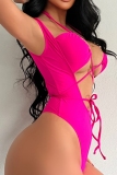 Backless Sleeveless Hollow Out Lace Up Belted One Piece Swimsuit Vacation Beach Swimwears