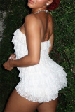 Sleeveless Backless Strapless Lace Tiered Hem Formal Party Evening Skinny Tube Tops Rompers One Piece Bodysuit