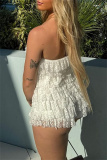 Sleeveless Backless Strapless Lace Tiered Hem Formal Party Evening Skinny Tube Tops Rompers One Piece Bodysuit
