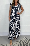 Casual Graphcis Print Ruffle Sleeve V Neck  Loose Vacation Wide Leg Jumpsuits