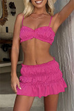 Sleeveless Backless Spaghetti Strap Ruffle Trim Cami Bra And Mini Skirt Vacation Two Pieces Dress Sets