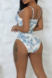 Sleeveless Backless Floral Print Belted One Piece Swimsuit Cover Up Slit Maxi Skirt Beach Vacation Swimwears