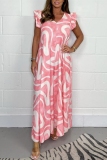 Casual Graphcis Print Ruffle Sleeve V Neck  Loose Vacation Wide Leg Jumpsuits