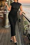 Formal Lace Print O Neck Short Sleeve Slit Long Formal Party Evening Bodycon Midi Dresses