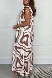Casual Graphcis Print Ruffle Sleeve V Neck  Loose Vacation Wide Leg Jumpsuits