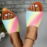 Ombre Print Knitted Decoration Flat Sandals Beach Slip-On Open Toe Slippers