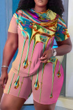 Graphics Print O Neck Short Sleeve Oversize T-Shirt And Shorts Two Pieces Shorts Sets