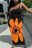 Casual Floral Print Backless Spaghetti Strap Long Vacation Plus Size Bodycon Maxi Slip Dresses