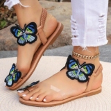 Flat Butterfly Flower Decor Toe Ring Round Slipper Transparent Thong Sandals