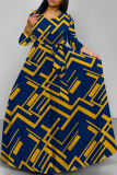 Graphics Print V Neck Half Sleeve Floor Length Belted Long Vacation A Line Maxi Flowy Dress