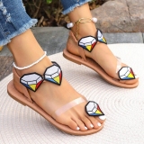Flat Diamond Decor Toe Ring Round Slipper Transparent Thong Sandals