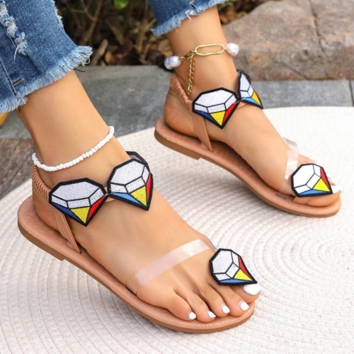 Flat Diamond Decor Toe Ring Round Slipper Transparent Thong Sandals