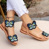Flat Butterfly Flower Decor Toe Ring Round Slipper Transparent Thong Sandals