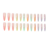 Rainbow Design French Tip Nail Press On Nails Medium Length Fake Nails
