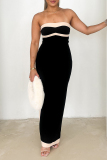 Formal Colorblock Print Sleeveless Strapless Slit Pencil Skirt Party Evening Vacation Tube Maxi Dresses