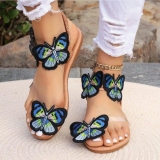 Flat Butterfly Flower Decor Toe Ring Round Slipper Transparent Thong Sandals