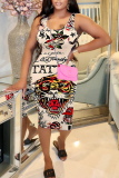 Casual Graphics Print U Neck Sleeveless Vacation Bodycon Midi Tank Dress
