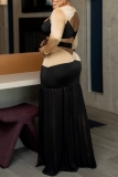 Formal O Neck Long Sleeve Hollow Out Front Slit Formal Party Evening Long Bodycon Maxi Dress