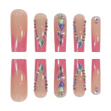 Casual Rhinestone Decor Long Square Nails Press On Fake Nails
