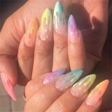 Rainbow Design French Tip Nail Press On Nails Medium Length Fake Nails