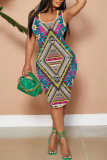Casual Graphics Print U Neck Sleeveless Vacation Bodycon Midi Tank Dress
