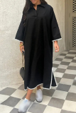 Turndown Collar Long Sleeve Side Slit Loose Vacation Maxi Shirt Dresses