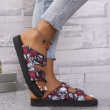 Graphics Metal Buckle Round Head Thick Bottom Beach Slippers Sandals