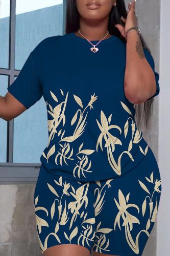 Graphics Print O Neck Short Sleeve Oversize T-Shirt And Shorts Two Pieces Shorts Sets