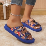 Graphics Metal Buckle Round Head Thick Bottom Beach Slippers Sandals