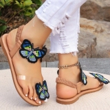 Flat Butterfly Flower Decor Toe Ring Round Slipper Transparent Thong Sandals