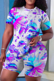 Graphics Print O Neck Short Sleeve Oversize T-Shirt And Shorts Two Pieces Shorts Sets