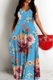 Floral Print Backless Spaghetti Strap Floor Length Vacation Baggy Sundress Slip Maxi Dress
