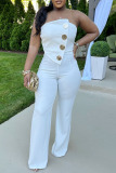 Sexy Sleeveless Buttons Formal Party Evening Vacation Tube Tops Jumpsuits